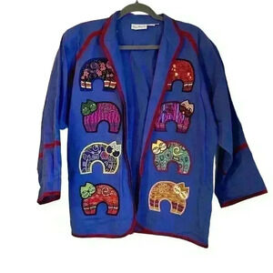 Vintage Patchington Cat Long Sleeve Silk Trim Sweater Jacket Size XS